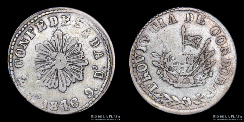 Argentina. Córdoba. 2 Reales 1846. AG.750, 27mm; 6.61g. Segunda Casa de Moneda d...