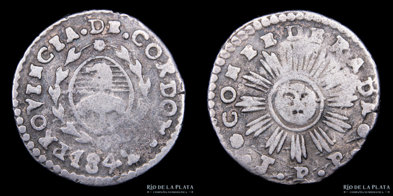 Argentina. Córdoba. 1 Real 1842 JPP. AG.750;. 20mm; 3.34g. CJ 38.1.27 (A20-R6), ...