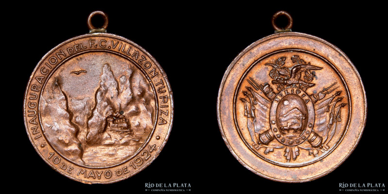 Bolivia. Ferroviaria. 1924 FFCC Villazon a Tupiza. Cobre; 28.0mm; 8.91g. (XF)
E...