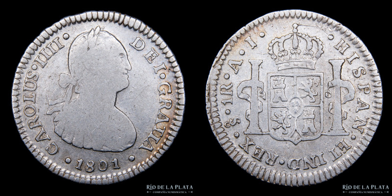 Santiago. Carlos IV. 1 Real 1801 JJ. AG.896, 21mm; 3.22g KM58. (VF)

Estimate:...