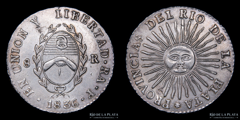 Argentina. La Rioja. 8 Reales 1836 P (Manuel Piñeyro). AG.750, 38.5mm; 26.34g. C...
