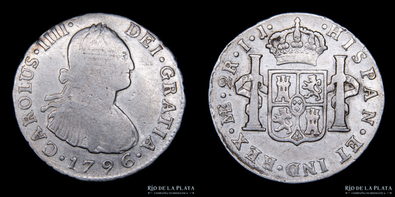 Lima. Carlos IV (1759-1788) 2 Reales 1796 IJ. Lima Mint. AG.896; 28mm; 6.49g. KM...