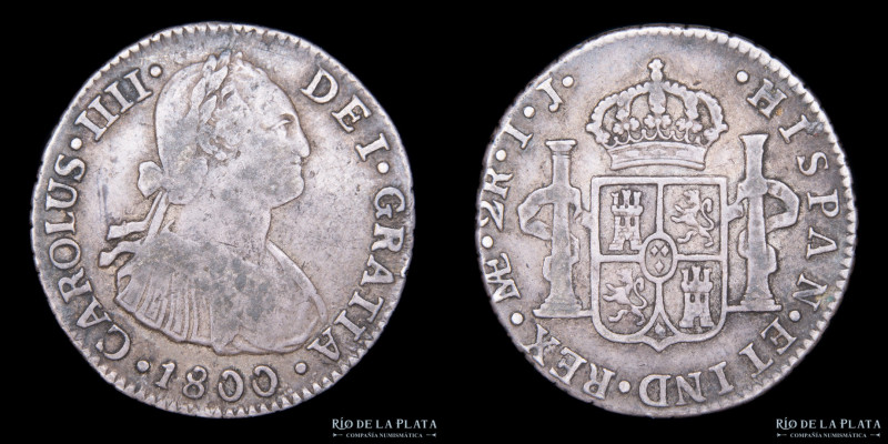 Lima. Carlos IV (1788-1808) 2 Reales 1800. AG.896; 27.0mm; 6.19g. KM85 (VF)

E...