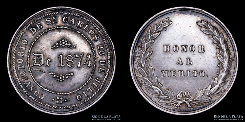 Perú. 1874. Convictorio San Carlos. Honor al mérito. AG; 37mm; 24.99g. (XF)
Est...