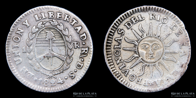 Argentina. La Rioja. 1 Real 1824 RA DS. 8 Pares de Laureles. AG.875; 20mm; 3.12g...