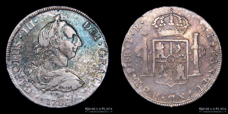 Potosí. Carlos III (1759-1788) 8 Reales 1787 PR (Pedro Mazondo, Raymundo de Ytur...