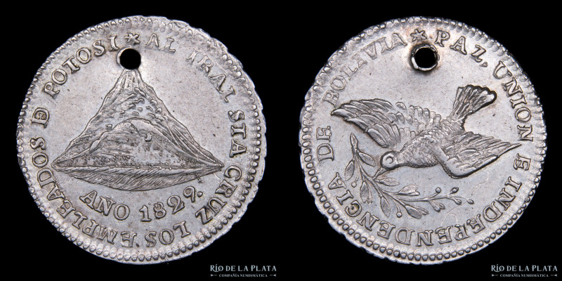 Bolivia. 1829. 1 Sol. Potosí al Gral. Santa Cruz. AG; 20mm; 3.0g. Variante de Mó...