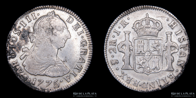 Potosí, Carlos III. 2 Reales 1775 JR. (José de Vargas y Raymundo de Yturriaga) A...