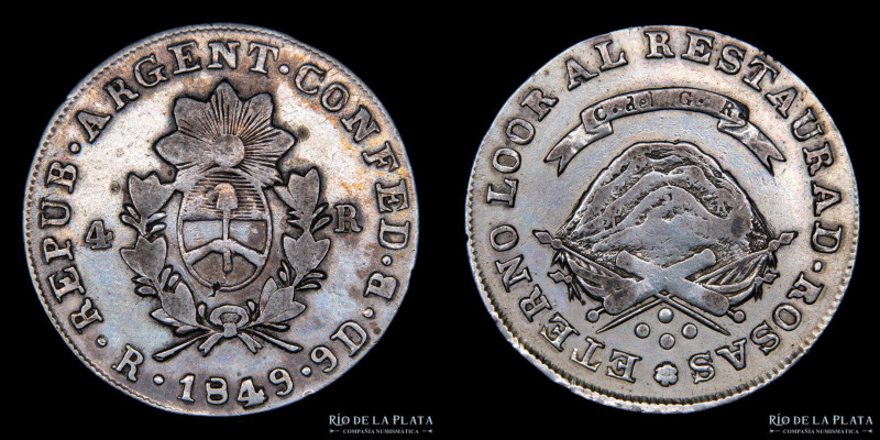 Argentina. La Rioja. 4 Reales 1849 B (José Barros). AG.750, 32.5mm; 13.30g. CJ 6...