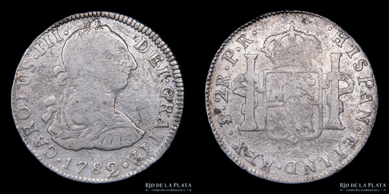 Potosí. Carlos III (1773-1789) 2 Reales 1782/1 PR (Pedro Mazondo, Raymundo de Yt...