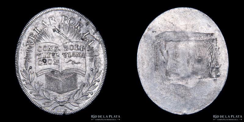 Bolivia. 1829-39. Consejo de Estado. Metal Blanco; 37x31mm; 7.3g. Canto estriado...