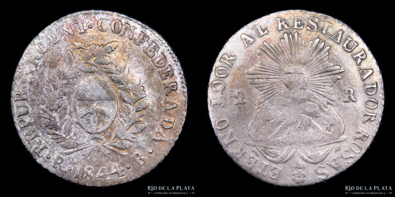 Argentina. La Rioja. 2 Reales 1844 B (José Barros). AG.875, 27mm; 6.79g. "Eterno...