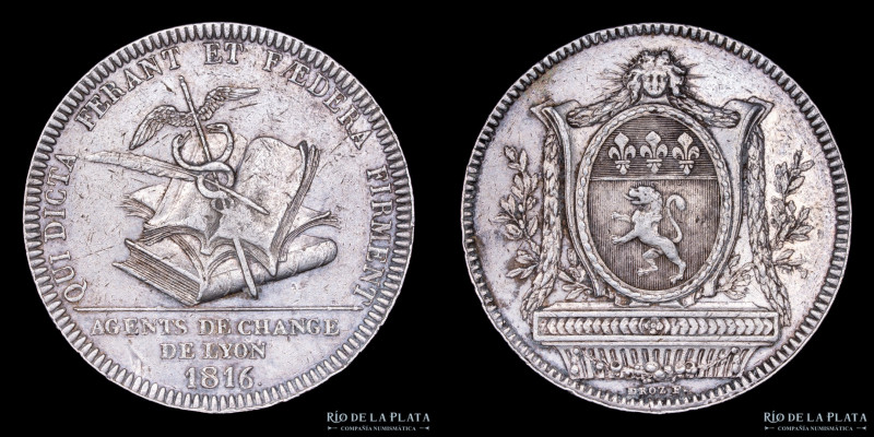 Francia. Lyon. 1816. Agentes de cambio. Jetton. Plata. AG; 31mm; 12.79g. (VF)
E...