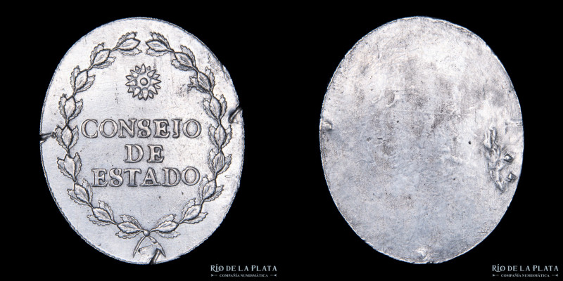 Bolivia. 1829-39. Consejo de Estado. Metal Blanco; 34x28mm; 6.4g. Canto estriado...