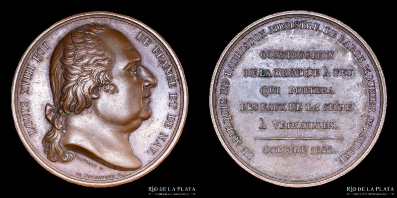 Francia. Louis XVIII. 1821. Maquina de bombeo de agua del Sena a Versalles. CU; ...