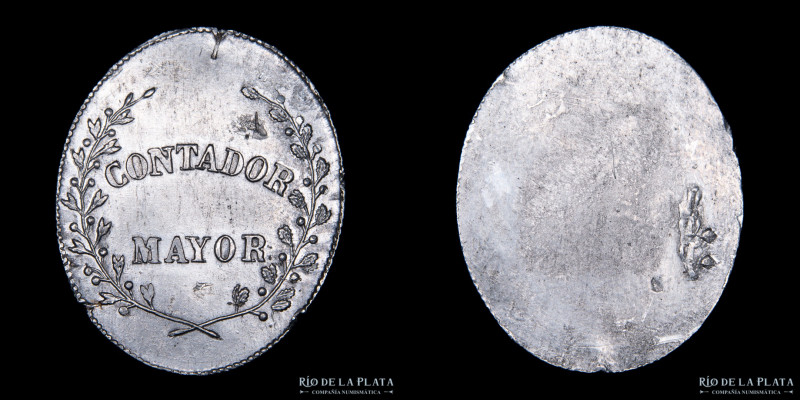 Bolivia. 1829-39. Contador Mayor. Metal Blanco; 34x28mm; 4.9g. Canto estriado re...