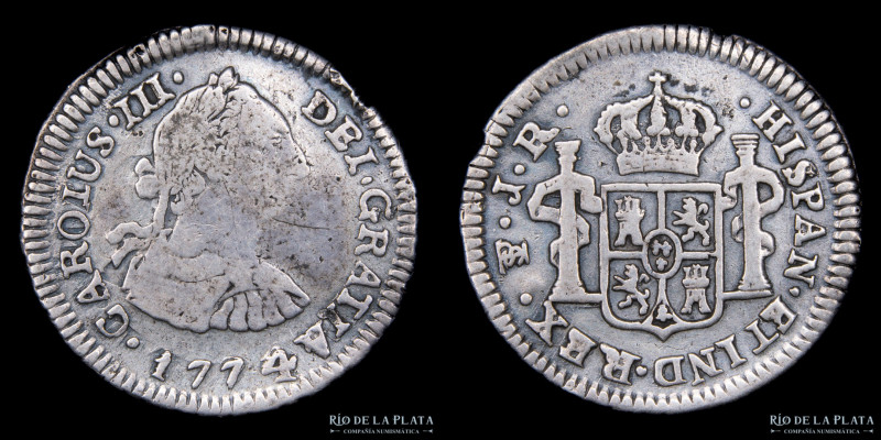 Potosí. Carlos IV (1789-1808) 1/2 Real 1744 JR (Ensayadores José de Vargas y Flo...