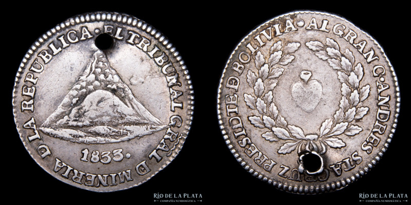Bolivia. 1833. 1 Sol. Tribunal General de Mineria. Medalla Monetaria. AG; 20mm; ...