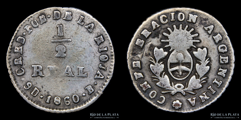 Argentina. La Rioja. 1/2 Reales 1860 B (José Barros). AG.750, 16.6mm; 1.42g. CJ ...