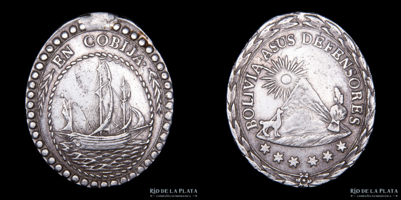 Bolivia. 1835. A los Defensores en Cobija. AG; 34x28.6mm; 16.3g. A: Escudo de Ar...