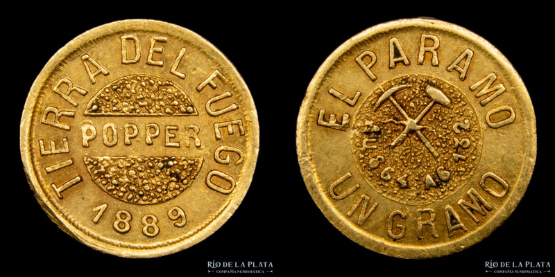 Argentina. Tierra del Fuego. 1 Gramo 1889. Oro AU.864, 13.5mm; 1.01g. Territoria...