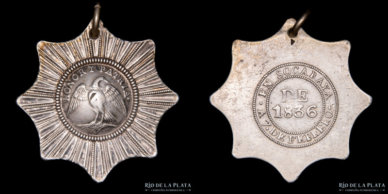 Bolivia. 1836. En Socabaya. Honor y Patria. AG; 37mm; 17.17g. A: EN forma de Sol...