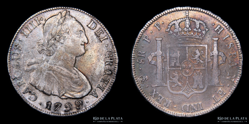 Potosí. Carlos IV (1788-1808) 8 Reales 1799 PP (Pedro Mazondo, Pedro Martín Albi...