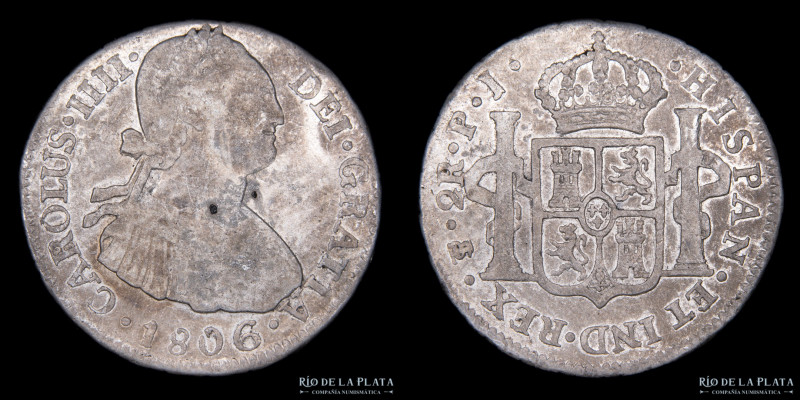 Potosí. Carlos IV (1788-1808) 2 Reales 1821 PJ (Pedro Martín Albizu, Juan Palomo...