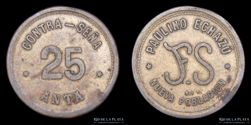Ficha 25 Anta. Contraseña. Paulino Echazu. Palermo. Nueva Poblacion. Bronce; 25m...