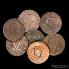 Argentina. Fichas. Lote x7. Resellos sobre moneda de cobre