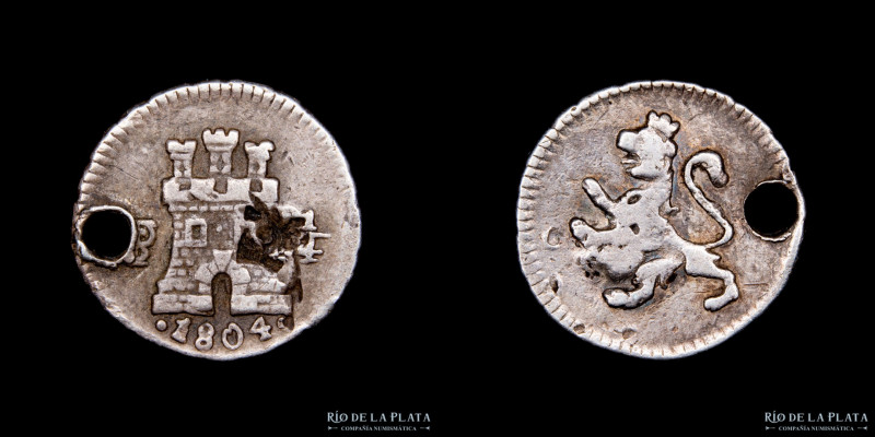 Potosí. Carlos IV (1789 – 1808) 1/4 Real 1804 AG.896; 11mm; 0,70g. CJ 81.11; KM8...