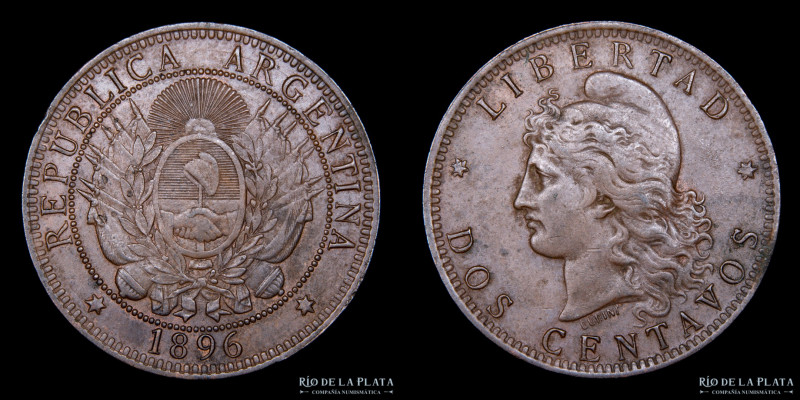 Argentina. 2 Centavos 1896. Buenos Aires mint. CU, 30.0mm; 10.00g. CJ 37; KM33 (...