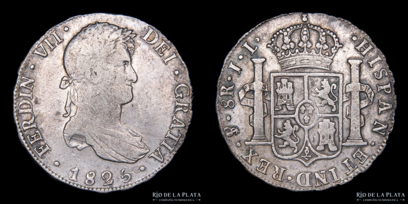 Potosí. Fernando VII (1808-1833). 8 Reales 1825 JL. AG.896; 38.0mm; 26.91g. CJ 8...