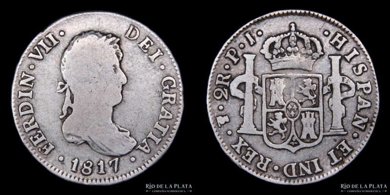 Potosí. Fernando VII (1808-1833) 2 Reales 1817 PJ. AG.896; 27mm; 6.40g. (Ensayad...