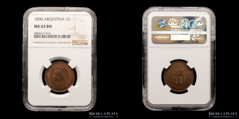 Argentina. 1 Centavo 1890. Buenos Aires mint. CU; 25.0mm; 5.00g. CJ 45; KM32 (Gr...