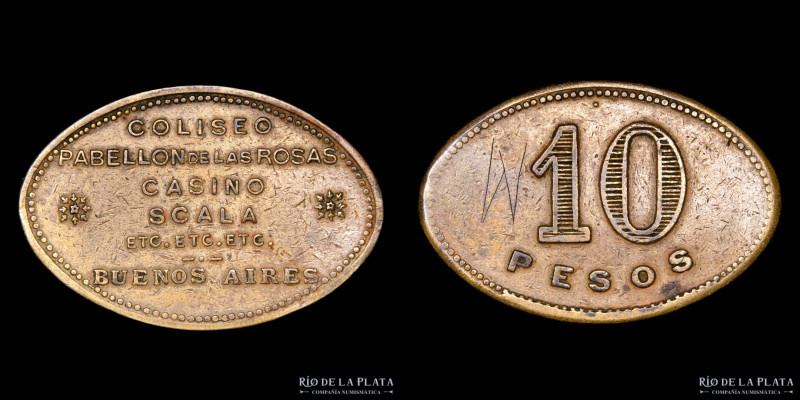 Argentina. Ficha. 10 Pesos. Casino Scala. Coliseo Pabellón Las RosasBuenos Aires...