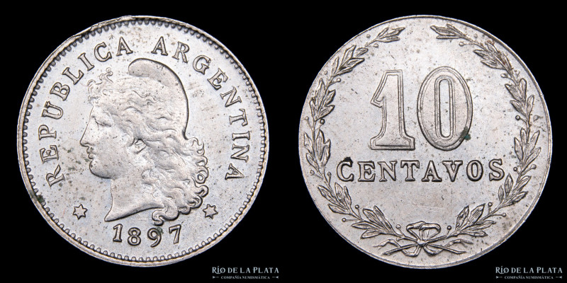 Argentina. 10 Centavos 1897. Cu-Ni; 19mm; 3g. CJ 91 (aUNC)
Estimate: USD 40 - 8...