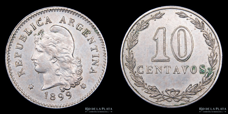 Argentina. 10 Centavos 1899. Cu-Ni; 19mm; 3g. CJ 93 (aUNC)
Estimate: USD 40 - 8...