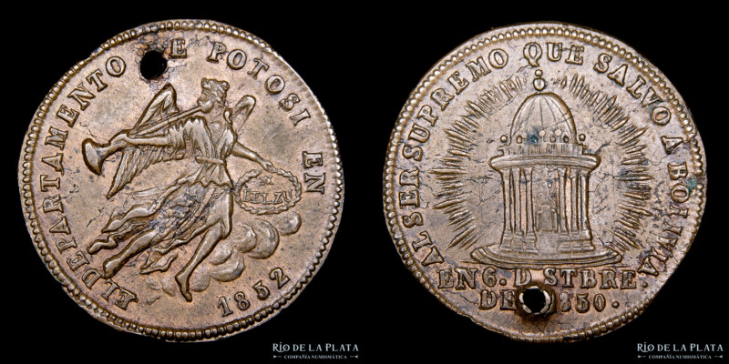 Bolivia. 1852. 1 Sol. Rotonda de Sucre. Vírgen del Cármen. Cobre, muy escasa. CU...