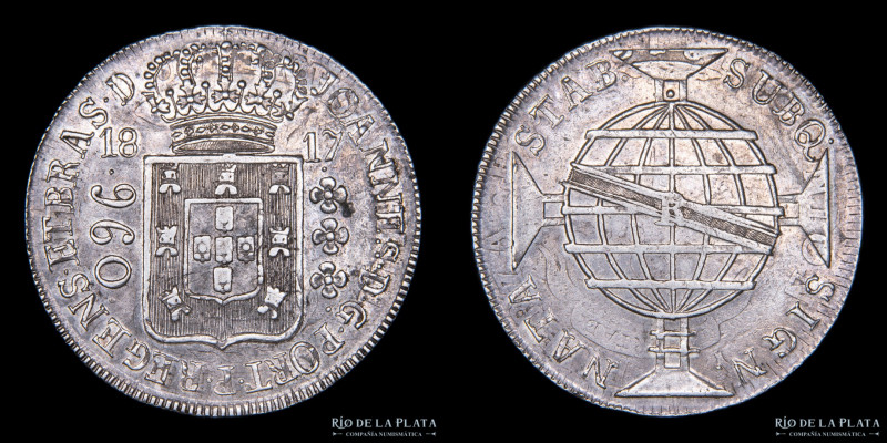 Brasil. Juan VI (1816-1822) 960 Reis 1819 R. Sobre Peso chileno (Volcán). AG.896...