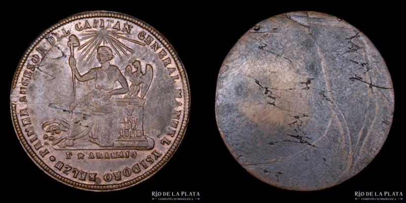 Bolivia. 1855. 2 Soles. Al Gral. Jorge Córdova. Presidente. Cliché. CU; 26mm; 8....