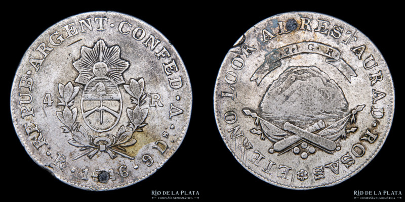 Argentina. La Rioja. 4 Reales 1846 V (Severo Vallejo). AG.750, 32.5mm; 13.35g. C...