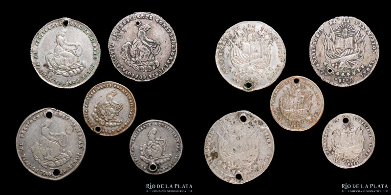 Bolivia. 1856. Lote x5. 2 Soles y 1 Sol. Al Aniversario de la trasmisión legal. ...