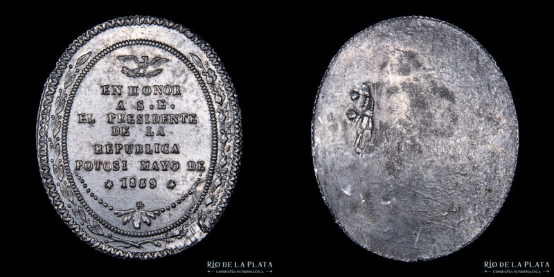 Bolivia. 1859. Premio al Trabajo y a la Industria 2nda Clase. Cliché. Metal Blan...