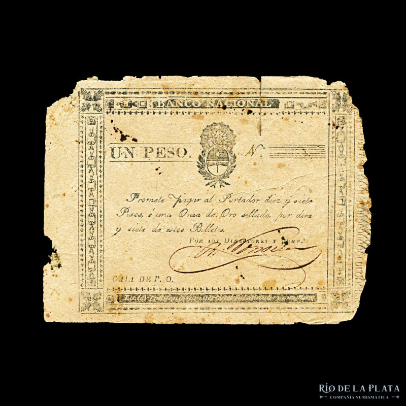 Argentina. Banco Nacional. 1 Peso ND1826. Unifaz. Bauman BN-7a (R6); Ps337. Muy ...