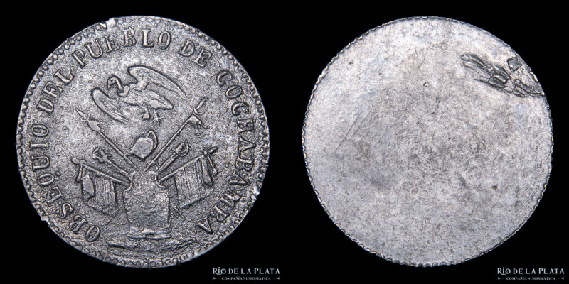 Bolivia. 1863. Cochabamba al Presidente Acha. Cliché. Metal Blanco; 26mm; 3.9g. ...