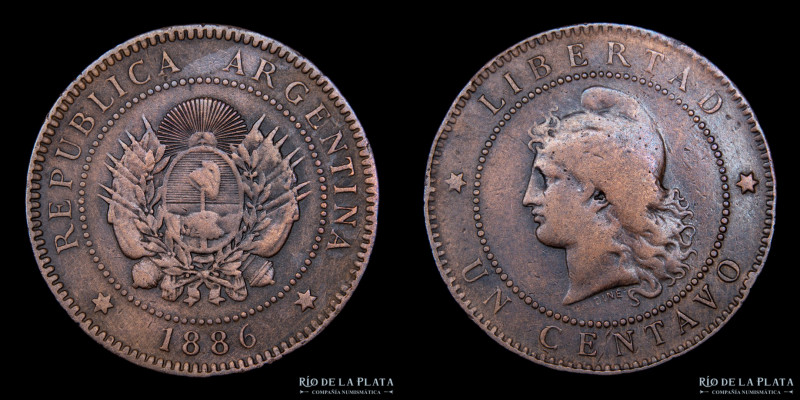 Argentina. 1 Centavo 1886. Ceca de Buenos Aires. CU; 25mm; 5.20g. CJ 42; KM32 (F...