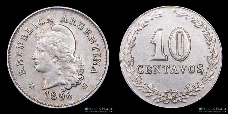 Argentina. 10 Centavos 1896. Cu-Ni; 19mm; 3g. CJ 90 (XF)

Estimate: USD 40 - 8...