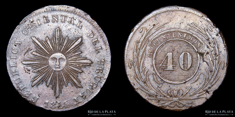 Uruguay. 40 Centésimos 1844. CU; 38mm; 39.17g. Solo 65.000 acuñadas en la Casa d...