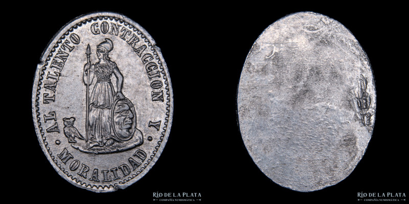 Bolivia. 1866. Premio a Educadores. Metal Blanco; 27x21mm; 3.4g. Cliché. Estas p...